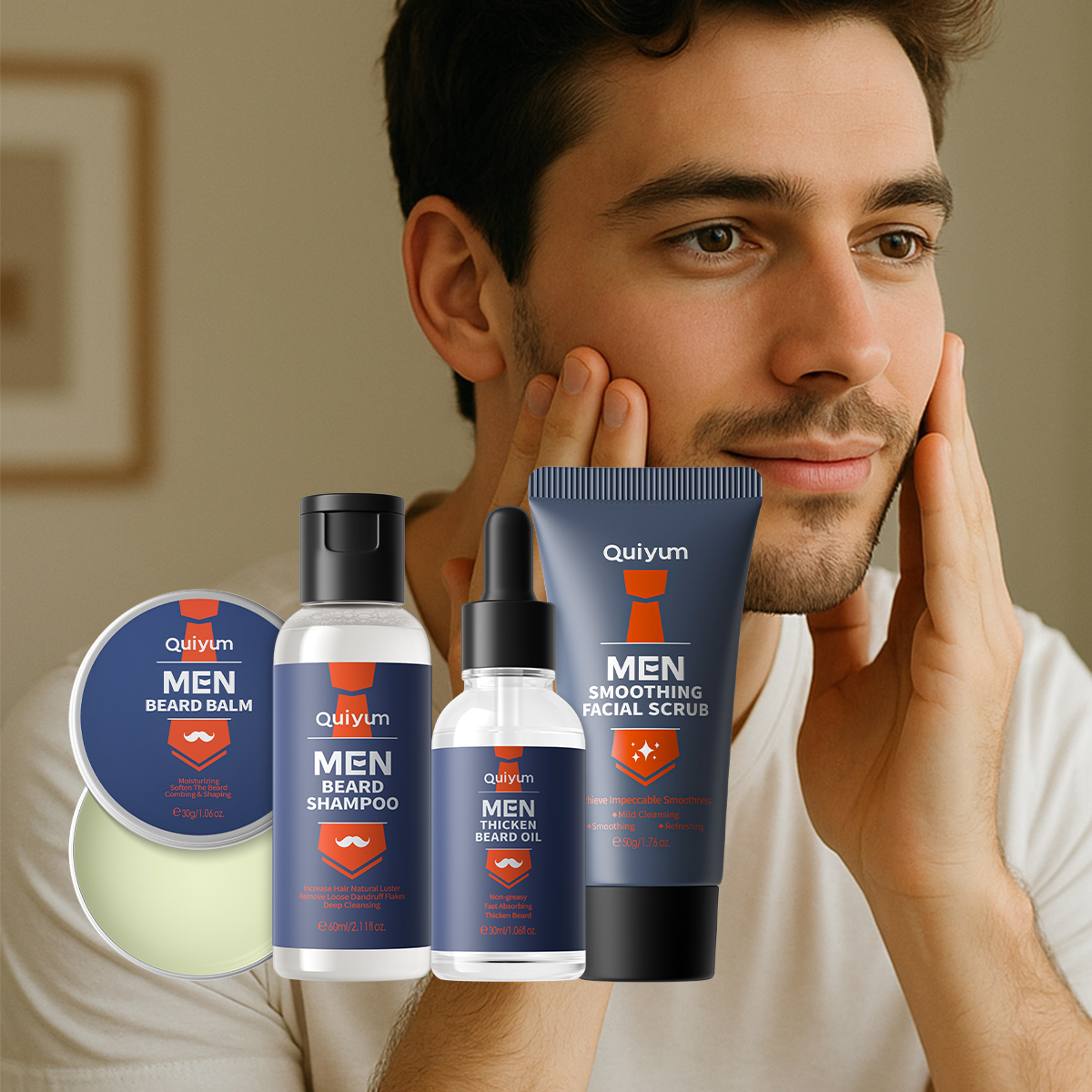 QUIYUM 4Pcs Men Beard & Facial - Men'S Grooming Oil avaliação e preço